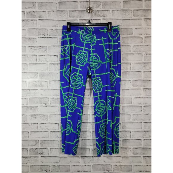 Jude Connally Cropped Trixie Pants Blue Green Bamboo Lattice Size Medium - Picture 4 of 7